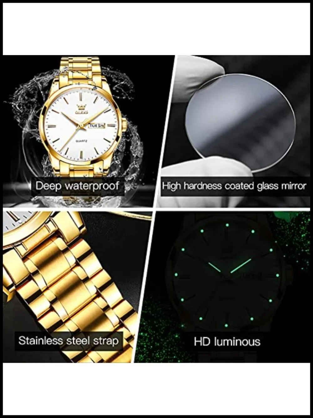 Men's Gold Tone Stainless Steel Analog Quartz Dress Watch Luminous Waterproof